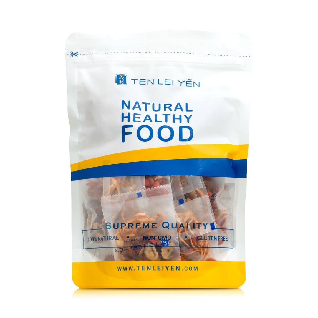 Ten Lei Yen Cordy Mix, a ready-to-steep cordyceps blend of cultivated cordyceps with goji, longan, and red dates