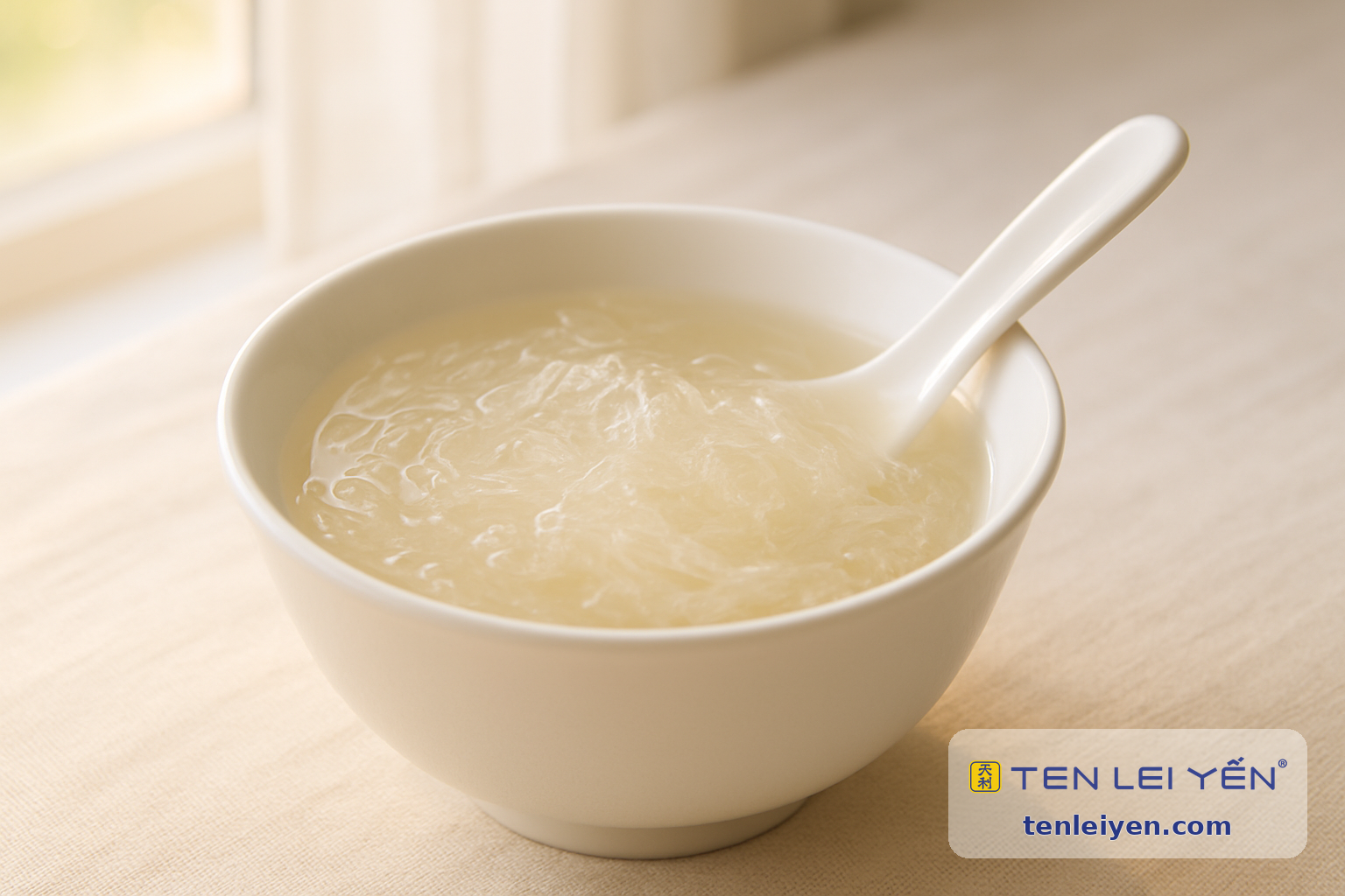 Bowl of prepared edible bird's nest in morning light