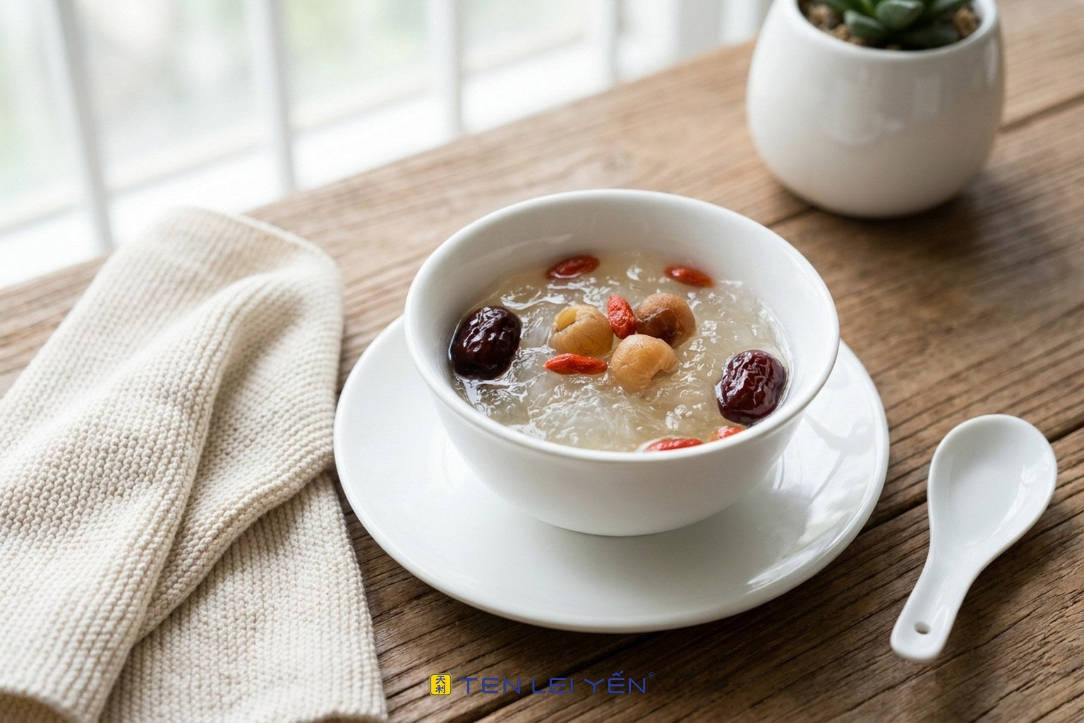 A Cozy Bird's Nest Bowl with Red Dates, Longan, and Goji