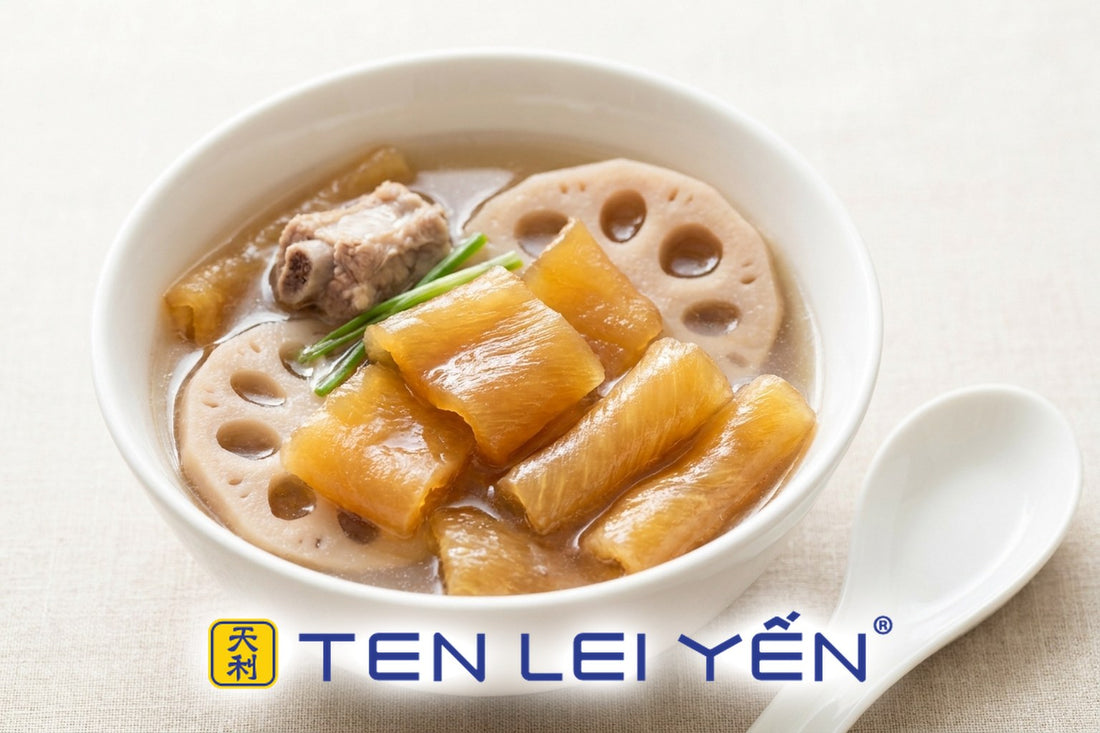 Bowl of fish maw and pork bone soup with lotus root and red dates