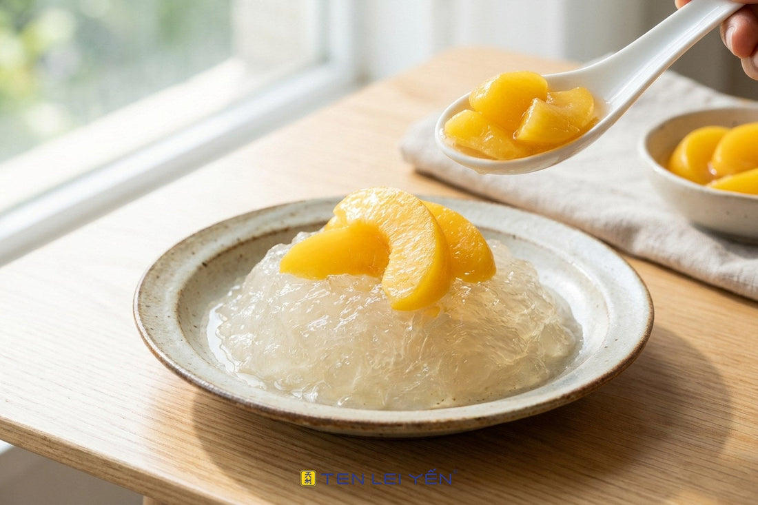 Spoon Ripe Peaches Over Chilled Bird's Nest