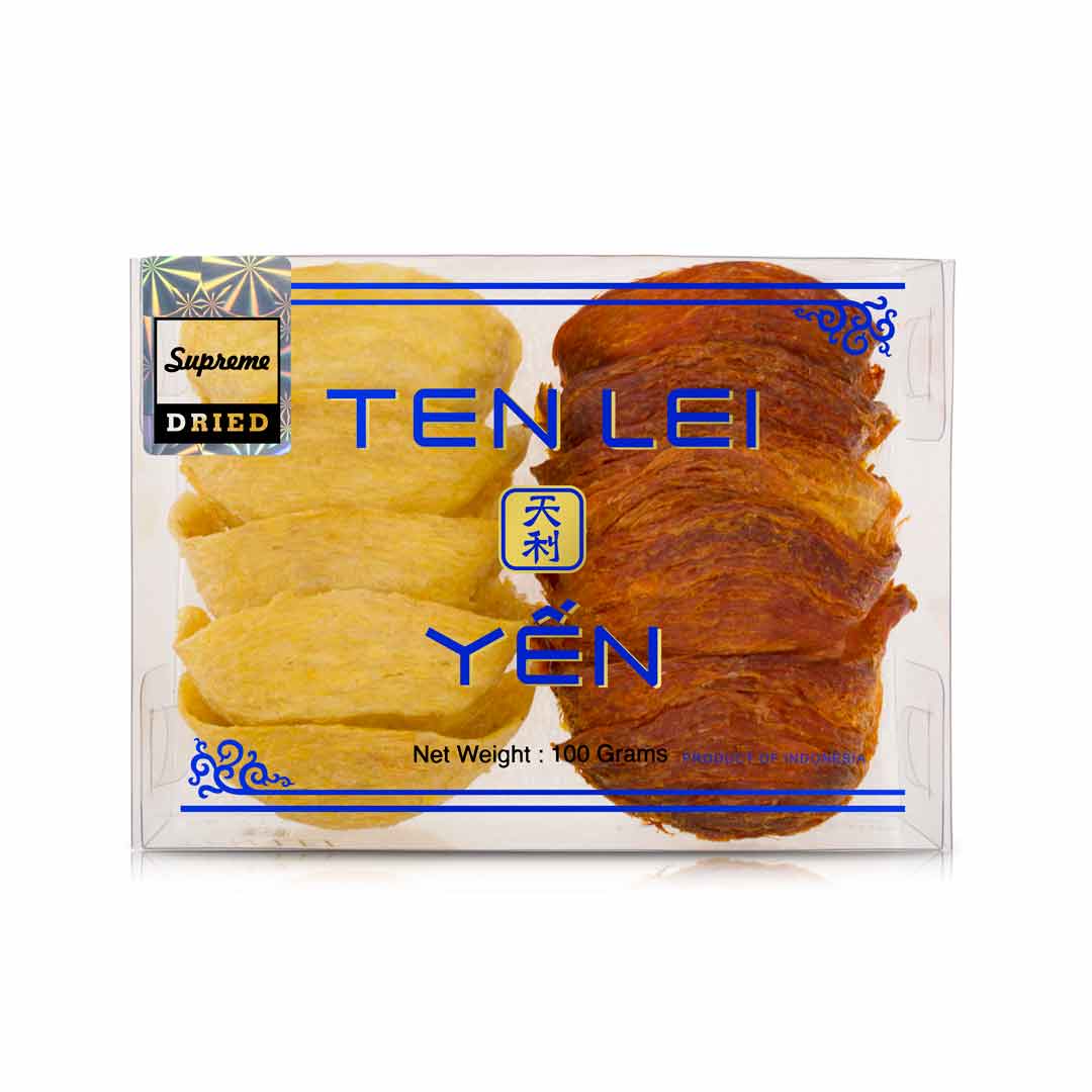 Ten Lei Yen Blue Label Supreme Red and Golden Edible Bird's Nest 100g front packaging